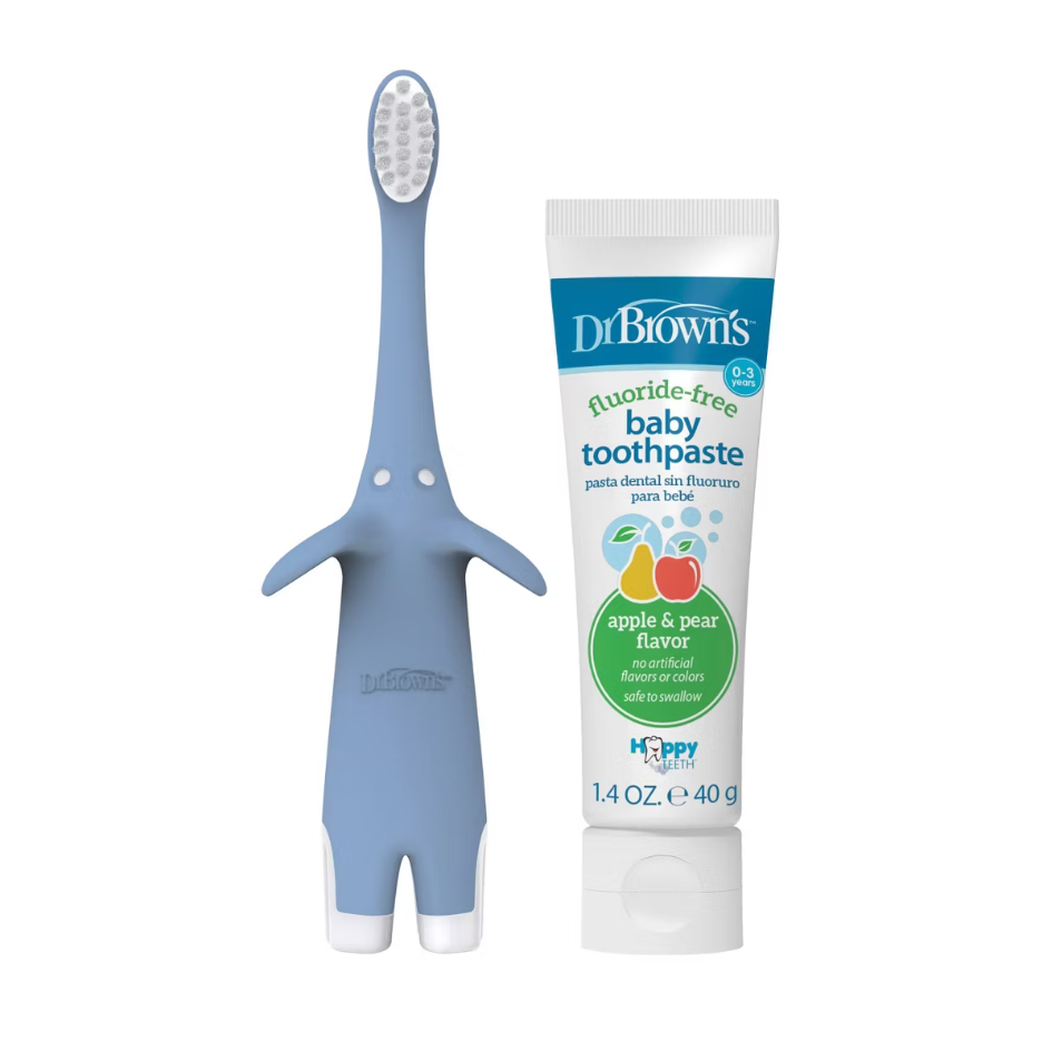Dr Browns Infant-to-Toddler Toothbrush, Blue Elephant, with Apple Pear Toothpaste, 1.4 oz/40 g , HG024.V2