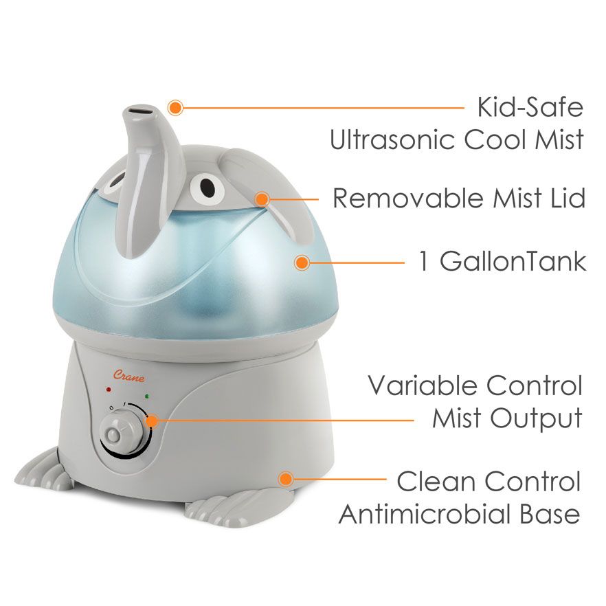Crane Electronic Ultrasonic Cool Mist Humidifier Elephant EE-3186