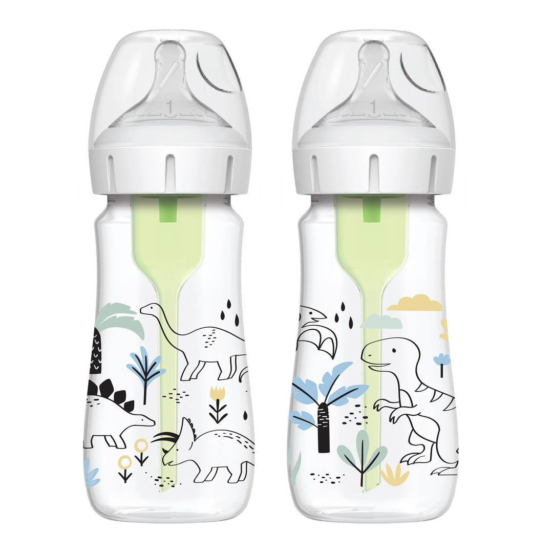 Dr Brown's 9oz/270ml Options+ Wide-Neck Designer Bottles, Dino Designs, 2-Pack, WB92026