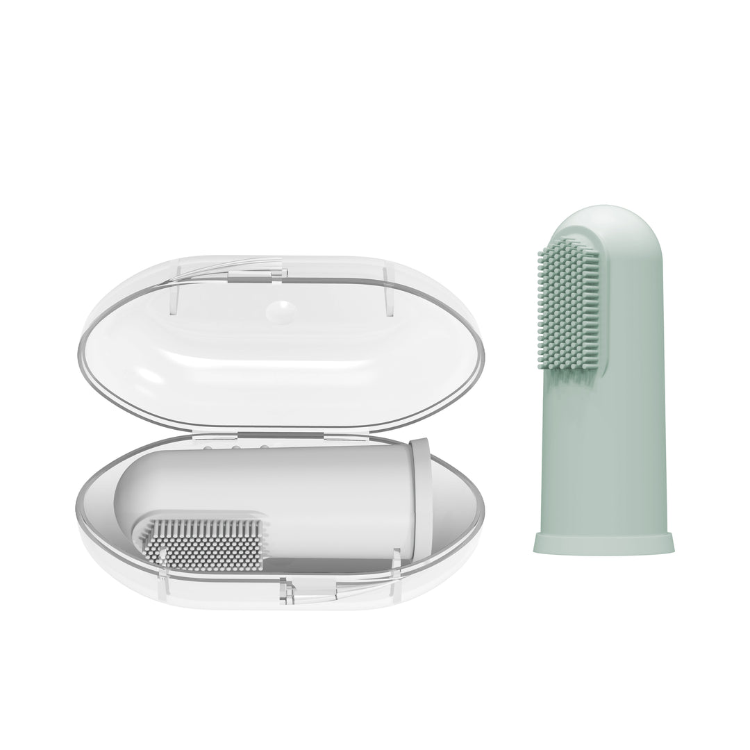 Dr. Brown's HG011 Silicone Finger Toothbrush with case, Gray and Light Green, 2-Pack