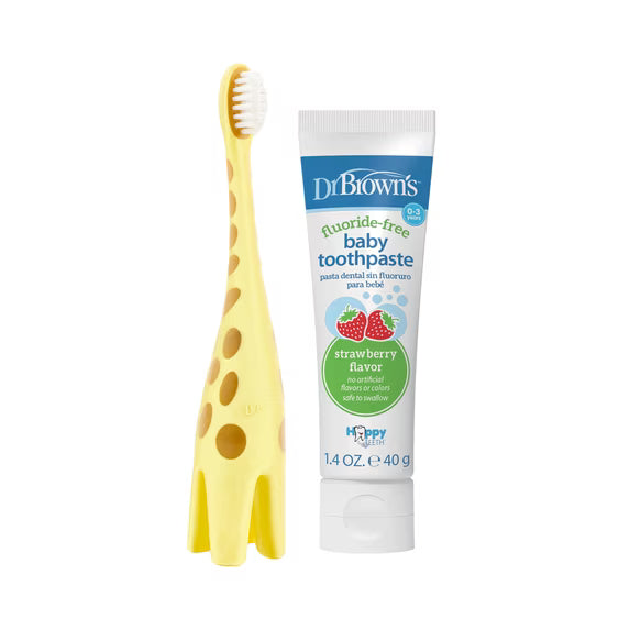 Dr Brown's Infant Toothbrush, Toothpaste Combo Pack, Giraffe 0 - 3 years, HG061-P4