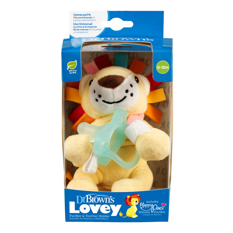 Dr. Brown's Lonny the Lion Lovey with Aqua HappyPaci Silicone One-Piece Pacifier, AC121-P6