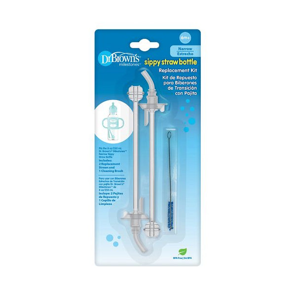 Dr Brown's 8oz/250mL Narrow Sippy Straw Bottle Replacement Straw, Clear, 2-Pack, SR213