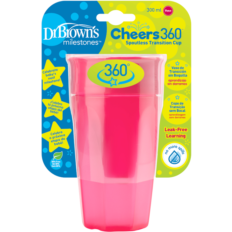Dr Brown's Smooth Wall Cheers360 w/Handles, 10 oz/300 mL, Pink Ladybug, TC11001