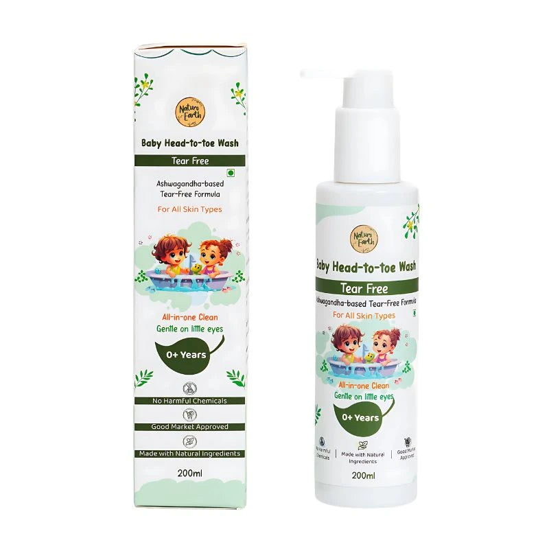 Naturo Earth Baby Head-to-Toe Wash – Tear-Free Gentle Formula with Ashwagandha, 200ml
