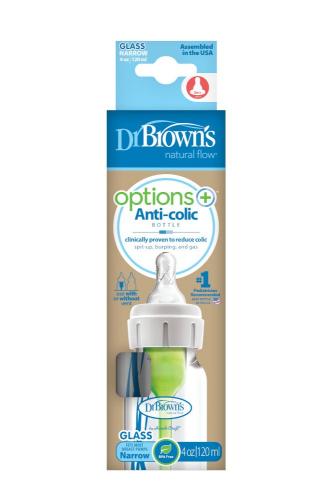 Dr. Brown's 4 oz/120ml Options+ Glass Narrow Anti-Colic Baby Bottle , 1-Pack (SB41001-P4)