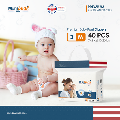 MumBuds USA ZIPLOCK PACK Ultrathin Baby Diapers Size-3 Medium (7-12kg) – 40 pcs Pant Style
