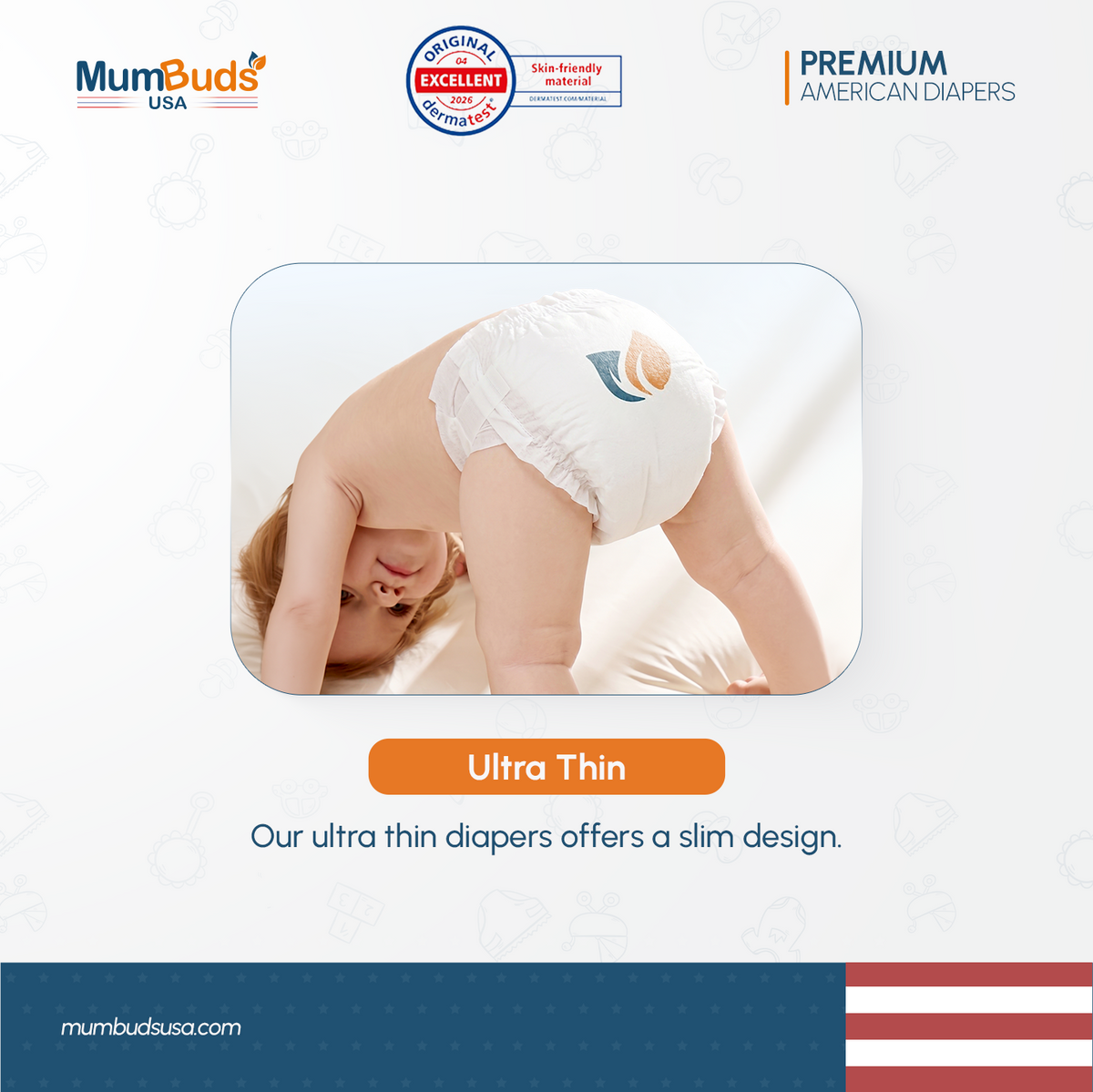 MumBuds USA ZIPLOCK PACK Ultrathin Baby Diapers Size-4 Large (9–14 kg) – 38 pcs Tape Style