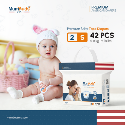 MumBuds USA ZIPLOCK PACK Ultrathin Baby Diapers Size-2 Small (4–8kg) – 42 pcs Tape Style