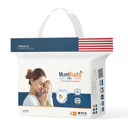 MumBuds USA ZIPLOCK PACK Ultrathin Baby Diapers Size-4 Large (9–14 kg) – 38 pcs Tape Style