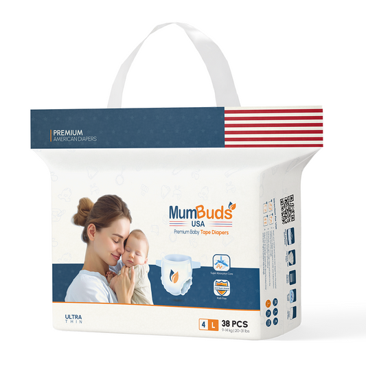 MumBuds USA ZIPLOCK PACK Ultrathin Baby Diapers Size-4 Large (9–14 kg) – 38 pcs Tape Style