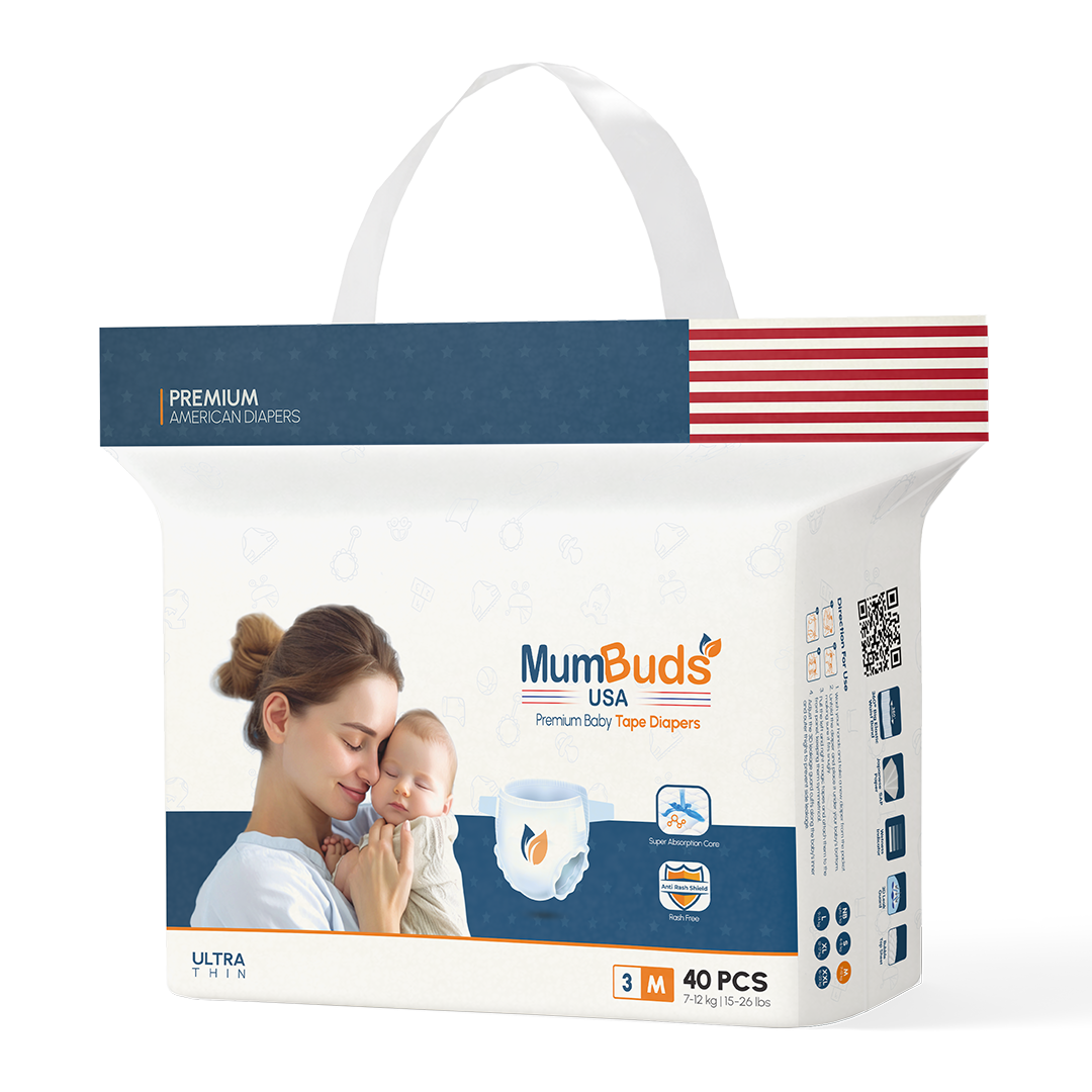 MumBuds USA ZIPLOCK PACK Ultrathin Baby Diapers Size-3 Medium (7–12 kg) – 40 pcs Tape Style