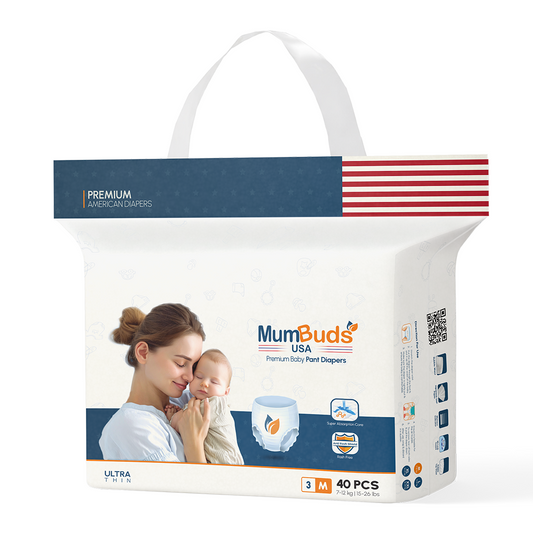 MumBuds USA ZIPLOCK PACK Ultrathin Baby Diapers Size-3 Medium (7-12kg) – 40 pcs Pant Style