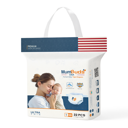 MumBuds USA ZIPLOCK PACK Ultrathin Baby Diapers Size-1 NewBorn (2–5kg) – 22 pcs Tape Style