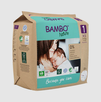 Bambo Nature Baby Diapers Size 1 XS (2–4 kg) – 22 pcs Tape Style