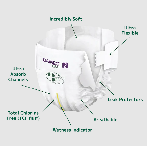 Bambo Nature Baby Diapers Size 2 S (3–6 kg) – 30 pcs Tape Style