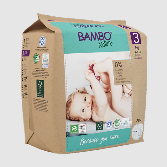 Bambo Nature Baby Diapers Size 3 M (4–8 kg) – 28 pcs Tape Style