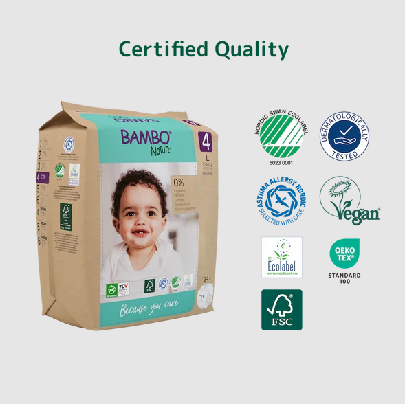 Bambo Nature Baby Diapers Size 4 L (7–14 kg) – 24 pcs Tape Style