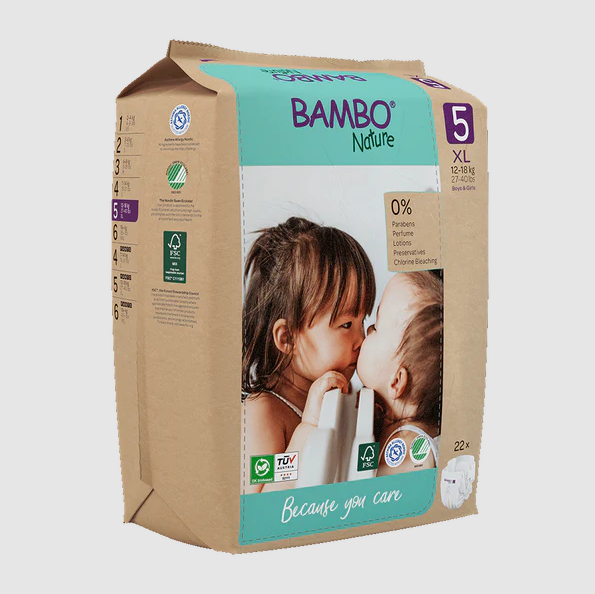 Bambo Nature Baby Diapers Size 5 XL (12–18 kg) – 22 pcs Tape Style