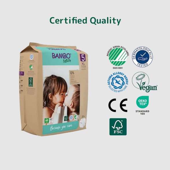 Bambo Nature Baby Diapers Size 5 XL (12–18 kg) – 22 pcs Tape Style
