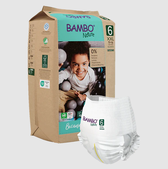 Bambo Nature Baby Diapers Size 6 XXL (15+ kg) – 18 pcs Pants Style