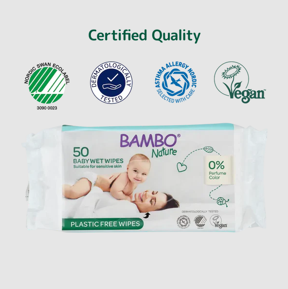 Bambo Nature Plastic-Free Wet Wipes (50 Pcs) | Gentle Baby Wipes