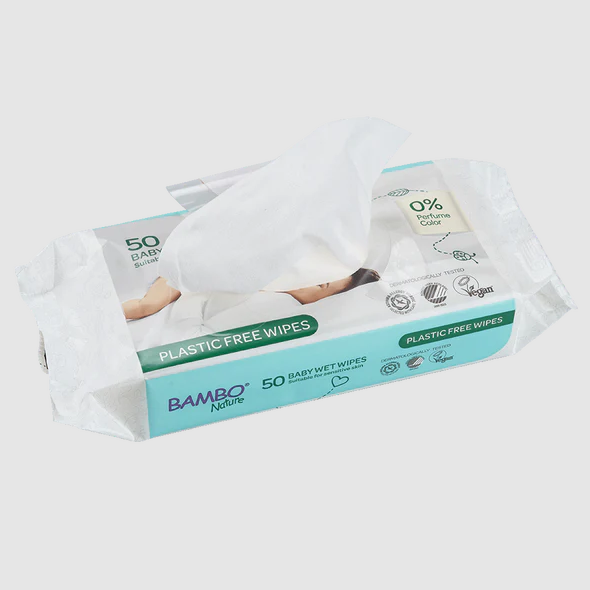Bambo Nature Plastic-Free Wet Wipes (50 Pcs) | Gentle Baby Wipes