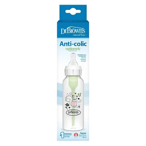 Dr. Brown's 8oz/250ml PP Narrow Anti-Colic Options+ Baby Bottle, Squirrel Design, 1-Pack (SB81108-ESX)