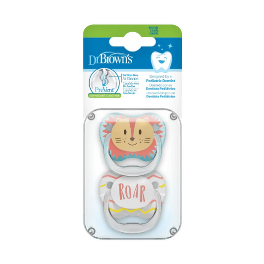 Dr Brown's PreVent Pacifiers PRINTED SHIELD Soother, Stage 1, 2-Pack- Teal and Grey (PV12015-SPX)