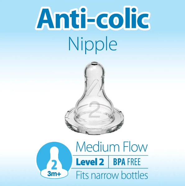 Dr. Brown's Natural Flow Narrow Baby Bottle Silicone Level 2 Nipple, 2-Pack (322-INTL)