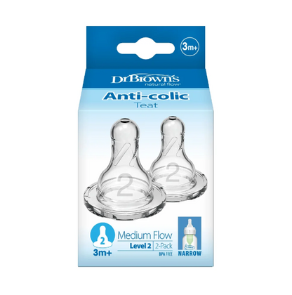 Dr. Brown's Natural Flow Narrow Baby Bottle Silicone Level 2 Nipple, 2-Pack (322-INTL)