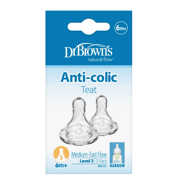 Dr. Brown's Natural Flow Narrow Baby Bottle Silicone Level 3 Nipple, 2-Pack (332-INTL)