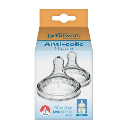 Dr. Brown's Natural Flow Wide-Neck Baby Bottle Silicone Nipple Level 1, 2-Pack (WN1201-INTL)