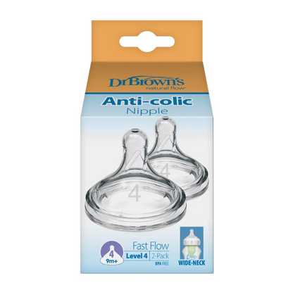 Dr. Brown's Natural Flow Wide-Neck Baby Bottle Silicone Nipple Level 4, 2-Pack (WN4201-INTL)