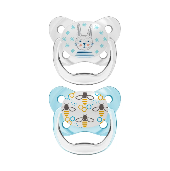 Dr Brown's PreVent Pacifiers BUTTERFLY SHIELD Soother, Stage 1, 2-Pack - Blue (PV12402-SPX)