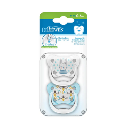 Dr Brown's PreVent Pacifiers BUTTERFLY SHIELD Soother, Stage 1, 2-Pack - Blue (PV12402-SPX)