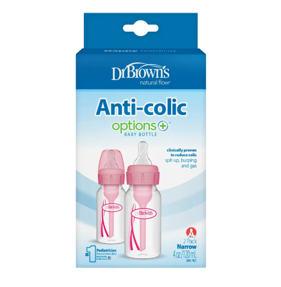 Dr. Brown's Sb42305-Esx 4 Oz / 120 Ml Pp Narrow-Neck "Options" Baby Bottle - Pink 2 Bottles