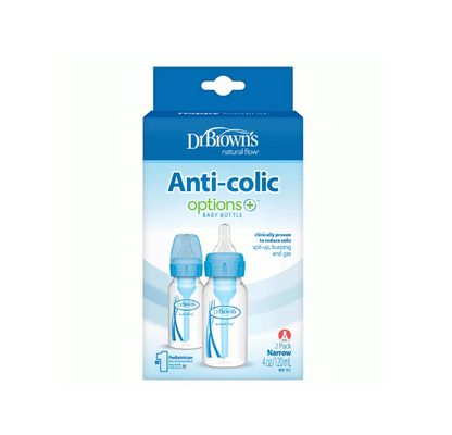 Dr. Brown's 4 oz/120 mL PP Narrow Anti-Colic Options+ Baby bottle, Blue, 2-Pack (SB42405-ESX)