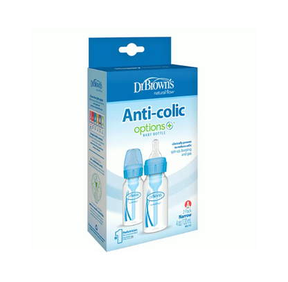 Dr. Brown's 4 oz/120 mL PP Narrow Anti-Colic Options+ Baby bottle, Blue, 2-Pack (SB42405-ESX)