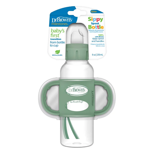 Dr Brown's 8 oz/250 mL Sippy Spout Bottle w/ Silicone Handles, Green, 1-Pack (SB81077-P3)