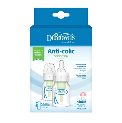 Dr. Brown's 2oz/60 ml PP Options+ Narrow Bottle, 2-Pack with Preemie Nipple (SB2200-P3)