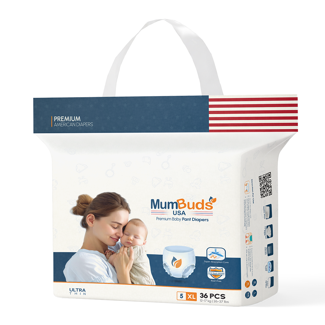 MumBuds USA ZIPLOCK PACK Ultrathin Baby Diapers Size-5 XL (12-17kg) – 36 pcs Pant Style