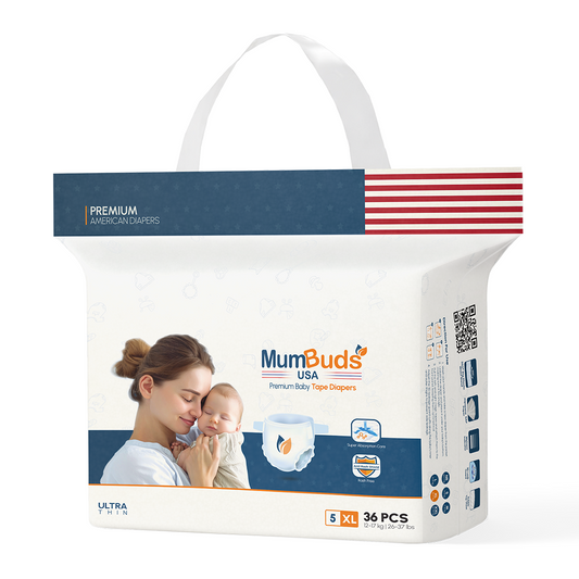 MumBuds USA ZIPLOCK PACK Ultrathin Baby Diapers Size-5 XL (12–17 kg) – 36 pcs Tape Style