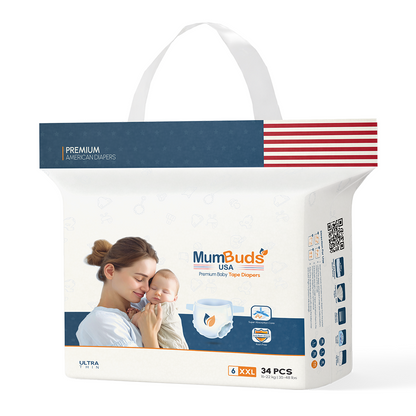 MumBuds USA ZIPLOCK PACK Ultrathin Baby Diapers Size-6 XXL (16–22 kg) – 34 pcs Tape Style