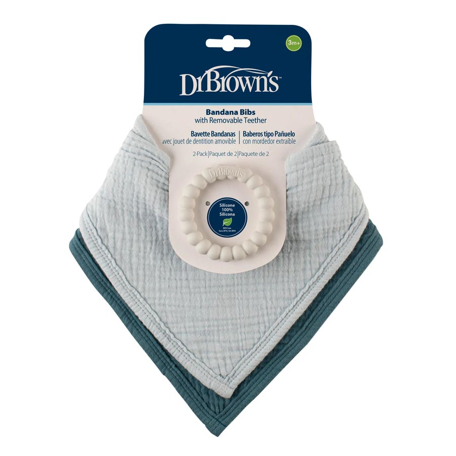 Dr Brown's Bandana Bibs with Removable Beaded Teether, Teal/Light Blue, 2-Pack, AC283-P12
