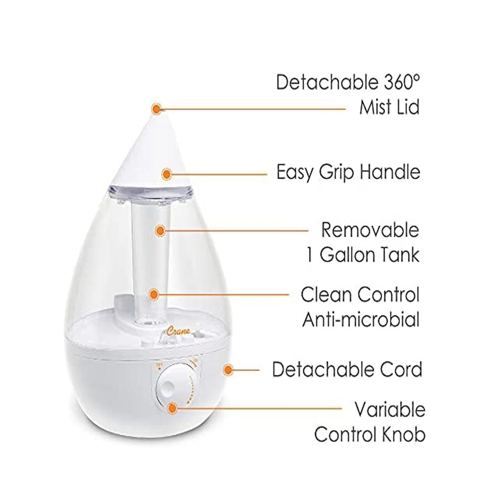 Crane Electrical Ultrasonic Cool Mist Humidifier Model :Drop Clear/White Ee-5301Cw
