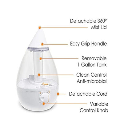 Crane Electrical Ultrasonic Cool Mist Humidifier Model :Drop Clear/White Ee-5301Cw