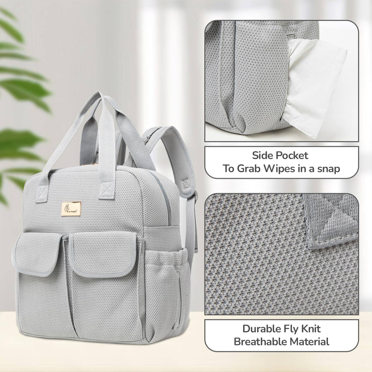 R for Rabbit Caramello Breezy Premium Material Diaper Bag For New Moms, Grey - DBCMBG10