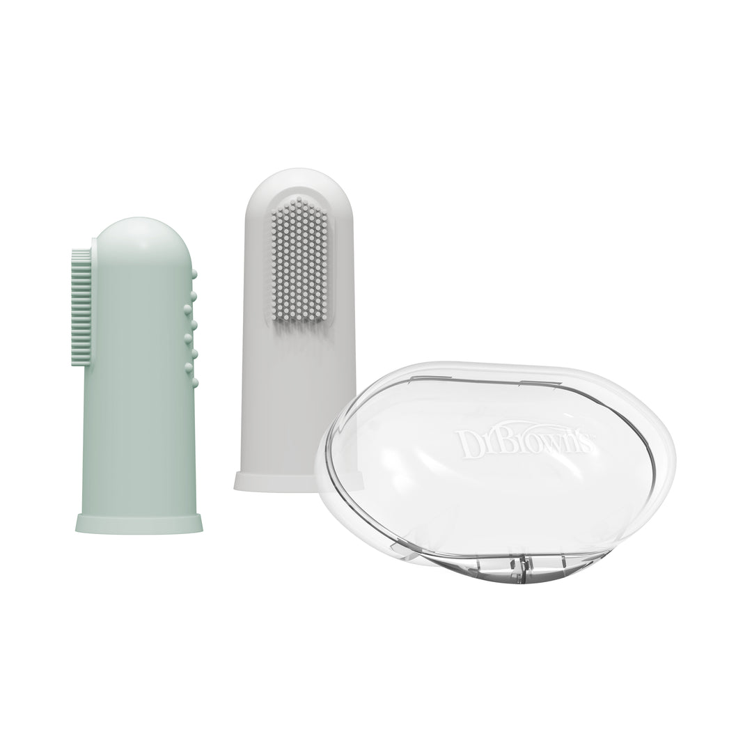 Dr. Brown's HG011 Silicone Finger Toothbrush with case, Gray and Light Green, 2-Pack