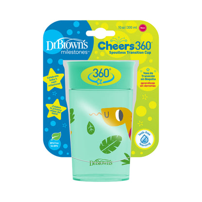 Dr. Brown's Jungle Fun Cheers 360 Spoutless Transition Cup Green, 10 oz/300 ml, 9m+, TC01095